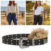 Fashionable PU Leather Waist Cincher With Faux Furs Patchworked Adjustable Pin Buckles Belt For Party adn Daily Outfit