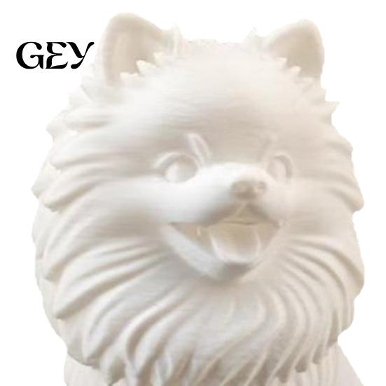 Pomeranian Collectible Figure 3D Printed Cute Dog Figurine, White Twisting Head Puppy Statue, Small Home Decor Desktop Ornament for Office Desk Decor,