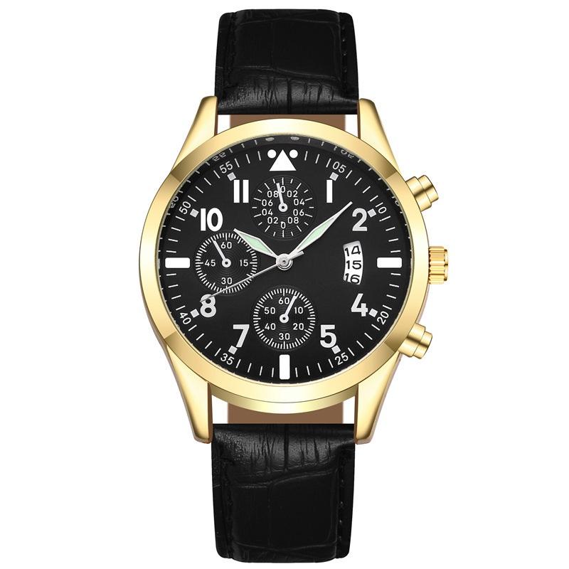 Stylish Men's Watch With Night Light And Calendar Quartz Pointer Display Leather Strap 98001 Belt Style)