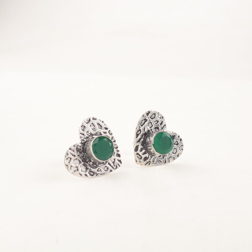Rare Green Onyx Gemstone 925 Sterling Silver Jewelry Oxidized Handmade Studs0.6" EE-143-10