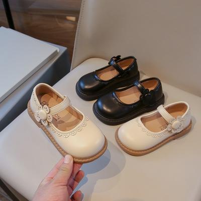 Girl Mary Jane Shoes Hollow Flower Kids Leather School Shoes Princess Party Children Causal Flat Shoes Black Beige