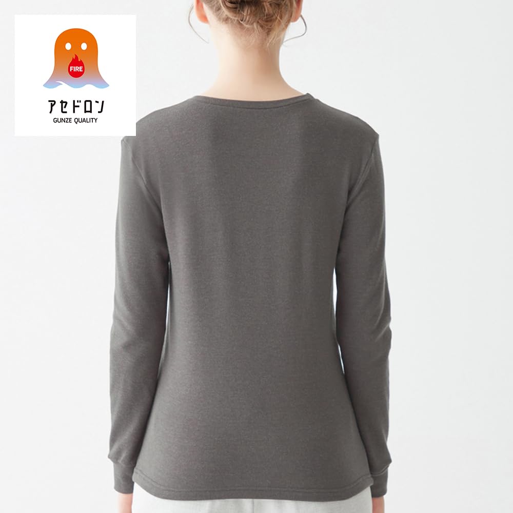 Gunze Fire Acedron Long Sleeve Prevents Sweat from Chilling In Warm Charcoal Gray Innerwear, Thick, Fleece-Lined, Winter, Moisture-Wicking,