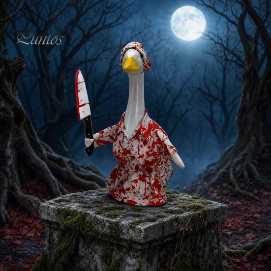 Fun Scary Halloween Design Porch Goose Outfit, Blood Clothes with Hat & Themed Apparel Knife, Horror Style Costume for Haunted House Party Favors
