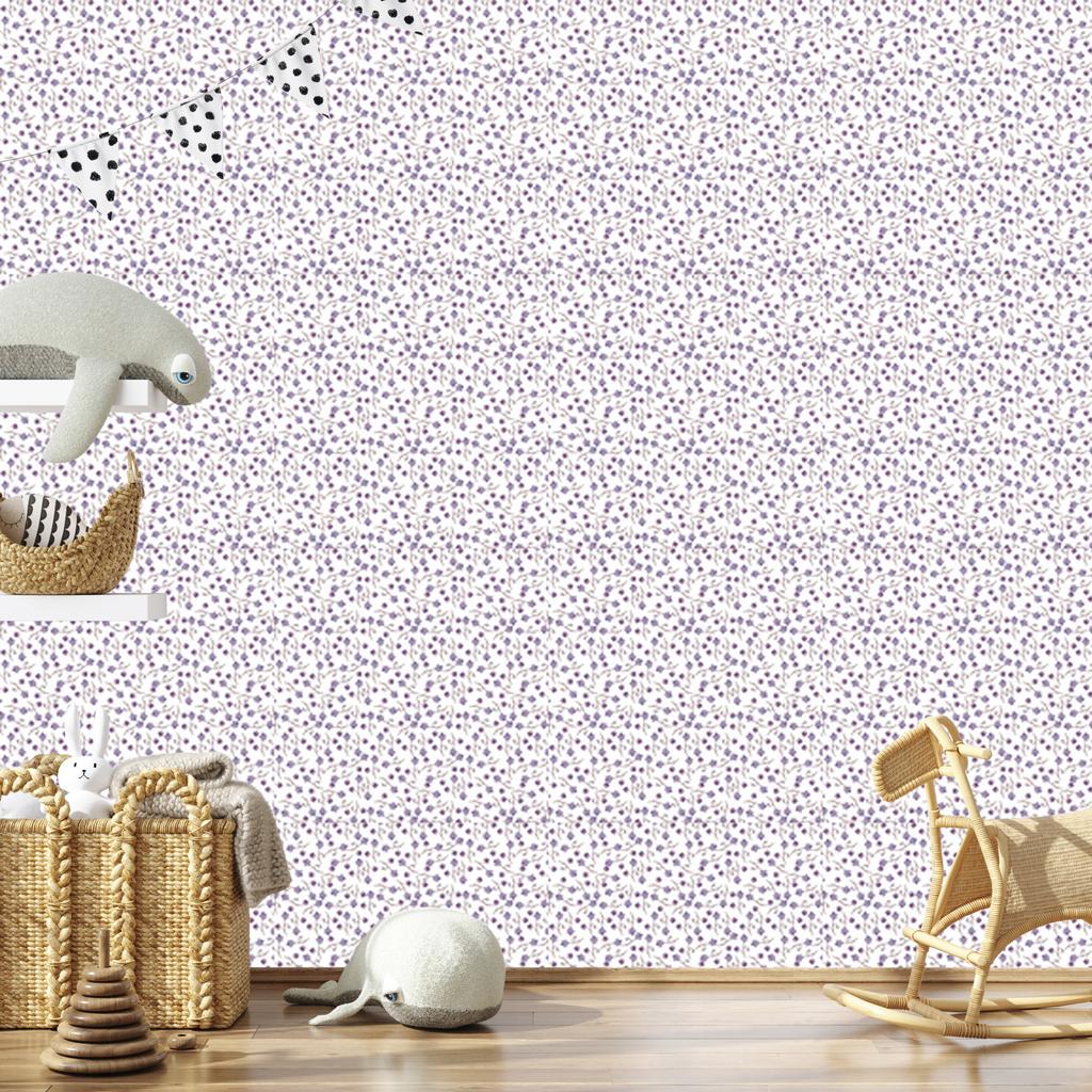 Wallpaper Small Flowers Light Gray and White for Living Room and Bedroom 50x1000