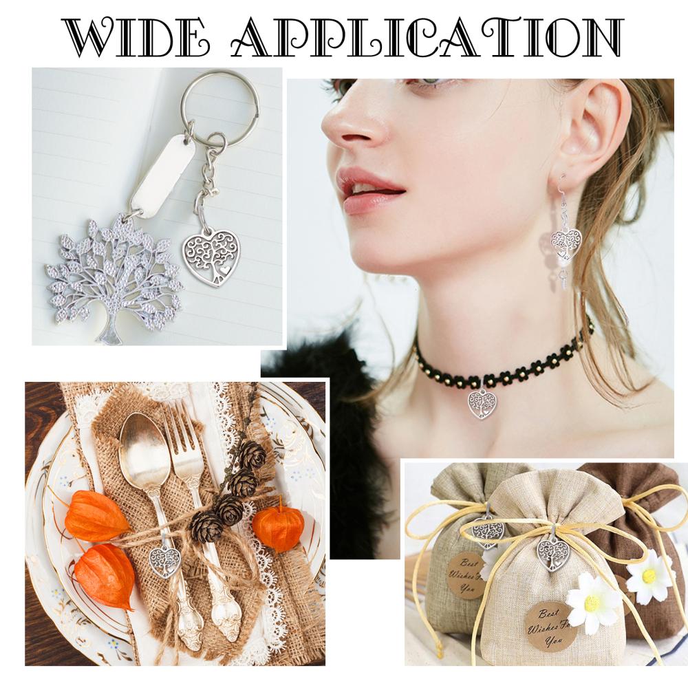 40Pcs Tibetan Style Alloy Pendants Hollow Heart Charms with Tree Antique Silver 18.5x17x1.5mm Hole: 7.5mm