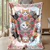Floral Cats Artwork Theme blanket Lightweight Warm Flannel Blanket Decorative Throw Blanket for Home Decoration