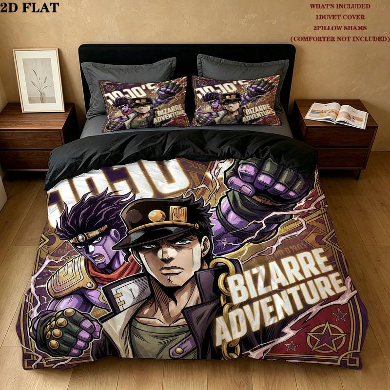 Jojos Bizarre Adventure Mønster Sengetøj Dyne Sæt Dynebetræk Pyntepudebetræk Hjem Fødselsdagsgave(1 * dynebetræk + 2 * pudebetræk, uden fyld)