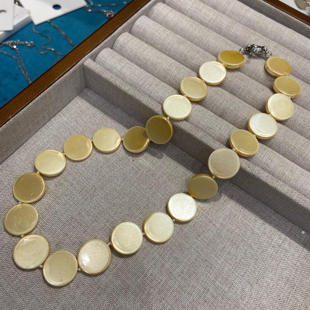 Simple Niche Diameter 18 Natural Shell Disc Necklace Women, Vacation Beach Wind Versatile Collarbone Chain Accessories