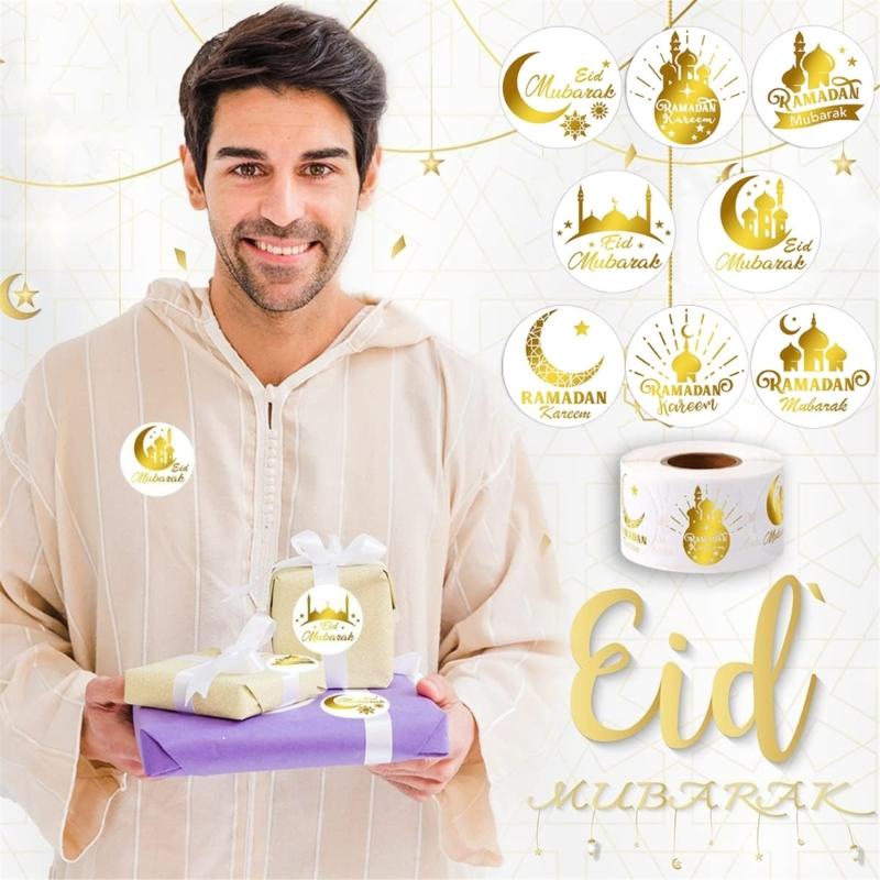 500 Pcs Round Sticker Eid Mubarak Seal Labels Festival Decorative Sticker Self-Adhesive Labels Sticker Party Supplies
