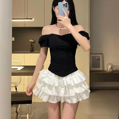 Schickes französisches Kurzarm-Off-Shoulder-Korsett-Schlankheitsoberteil