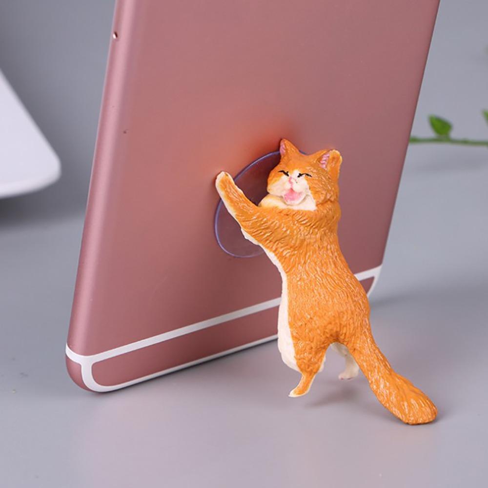 Cute Resin Cat Phone Holder Sucker Design Cartoon Mobile Phone Stand Holder Smartphone Holder Home Office
