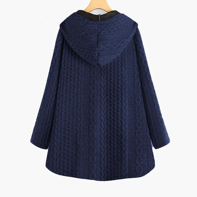 Cappotto casual da donna taglie forti con cappuccio, tasche con bottoni, maniche lunghe high-low