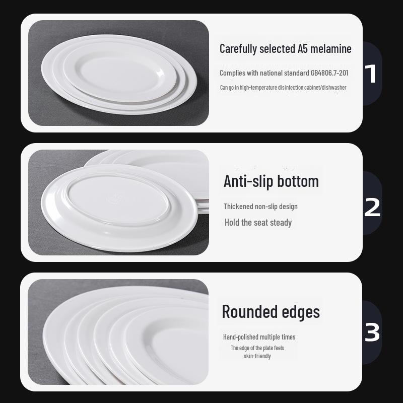 Melamine White Oval Fish Plate – Thickened Imitation Porcelain, 16-inch Large for Hotels