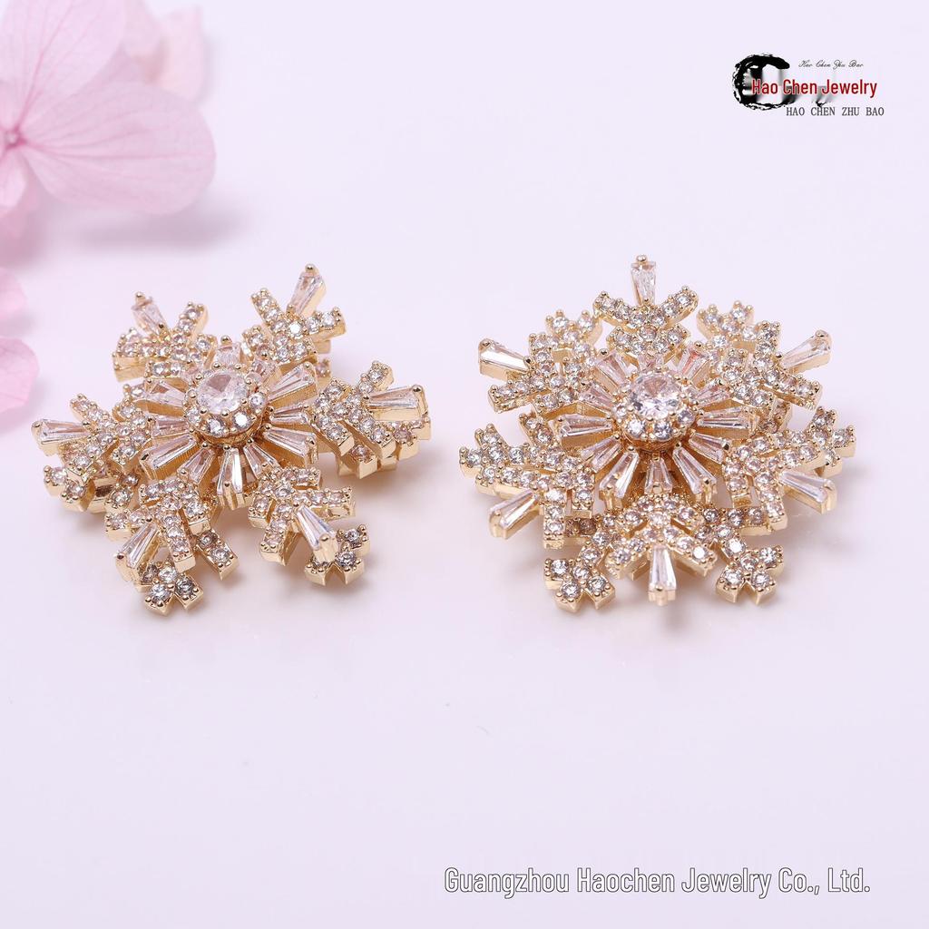 14k Gold Color Retention Rotating Snowflake Zircon Diamond Bracelet Spacer Beads