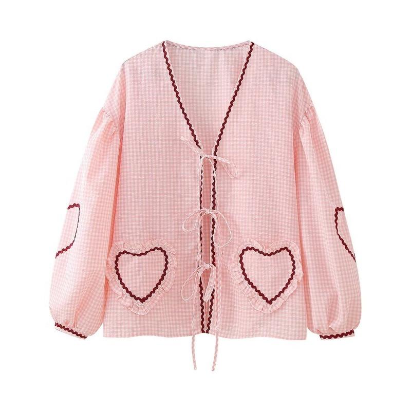 Spring and Autumn Women's Plus Size Shirt Fashion Casual Clash of Colours Checkered Shirt