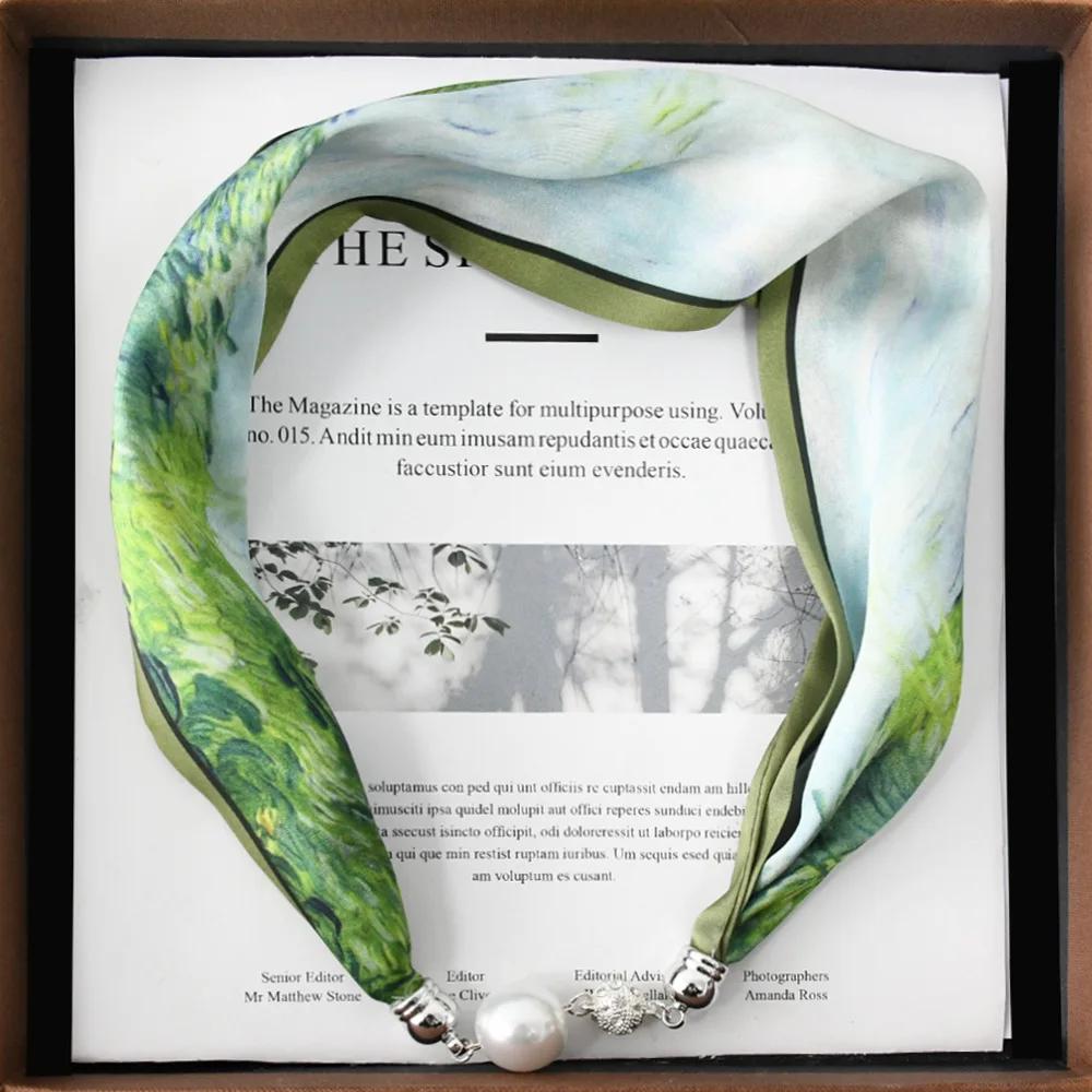 Chinese Retro Multi-Functional Magnetic Women'S Silk Scarf Small Strip Diamond Magnetic Buckle Small Scarf