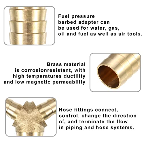 X AUTOHAUX Engine Hose Fitting Connector Y-Shaped Hose Fitting Reducer Universal 16-10-10mm 3 Way for Fuel Air Water Gas Oil Pipe Brass Gold