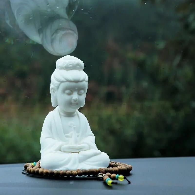 Ceramic Crafts Small Figurine For Home Living Room, White Porcelain Guanyin Tathagata Ksitigarbha Bodhisattva Buddha Statue, 1pc