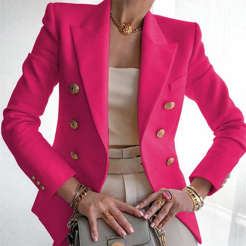 Chaqueta de traje occidental de moda para otoño y primavera: abrigo corto informal cruzado de color liso y corte entallado.