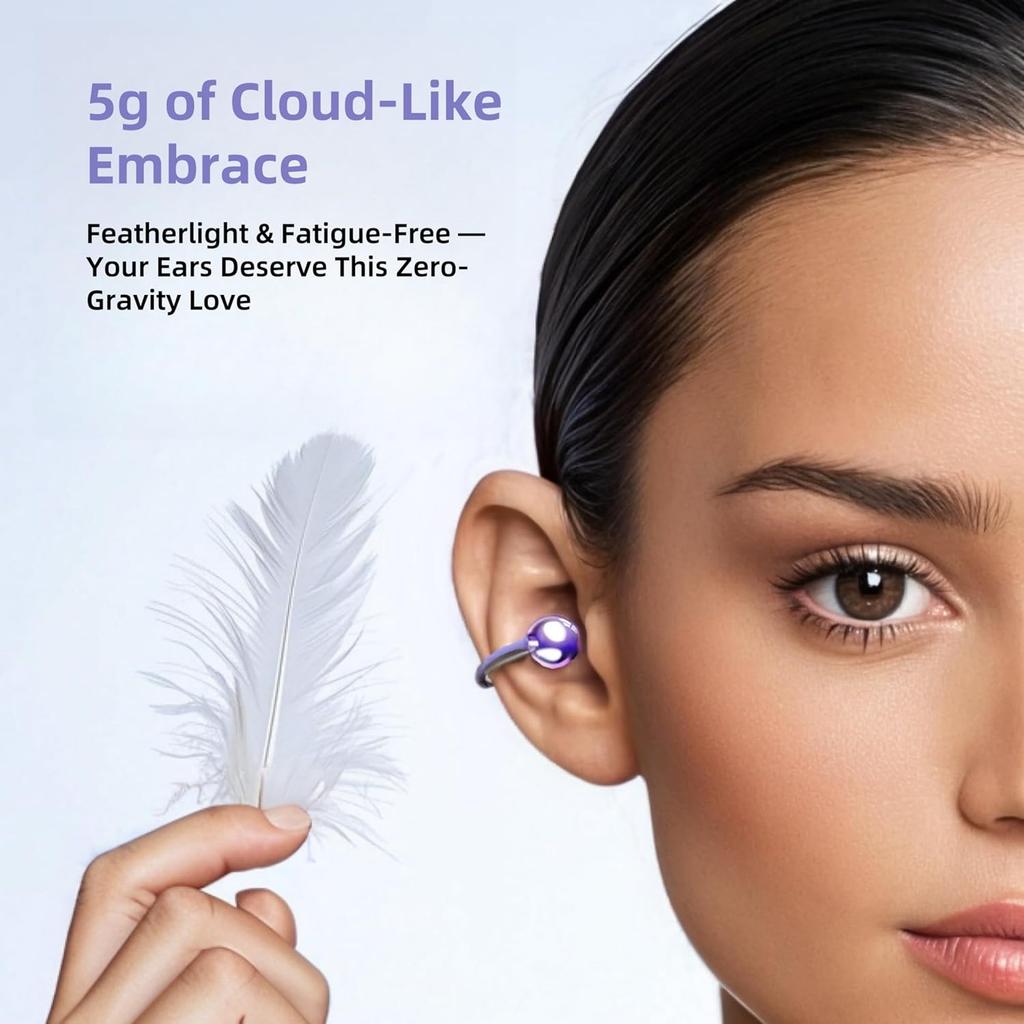 Elegant Touchscreen Clip-On Earbuds, Wireless Open Ear Headphones with 1.3" Color Display, Bluetooth 5.4, 50H Playtime, Ultra-Light 4.1g, IPX5
