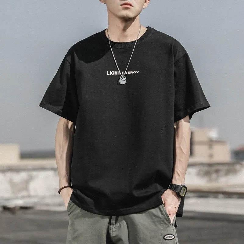 

Простая и универсальная футболка с принтом, мужская повседневная футболка с короткими рукавами, летняя свободная дышащая мужская футболка в стиле ретро M чёрный