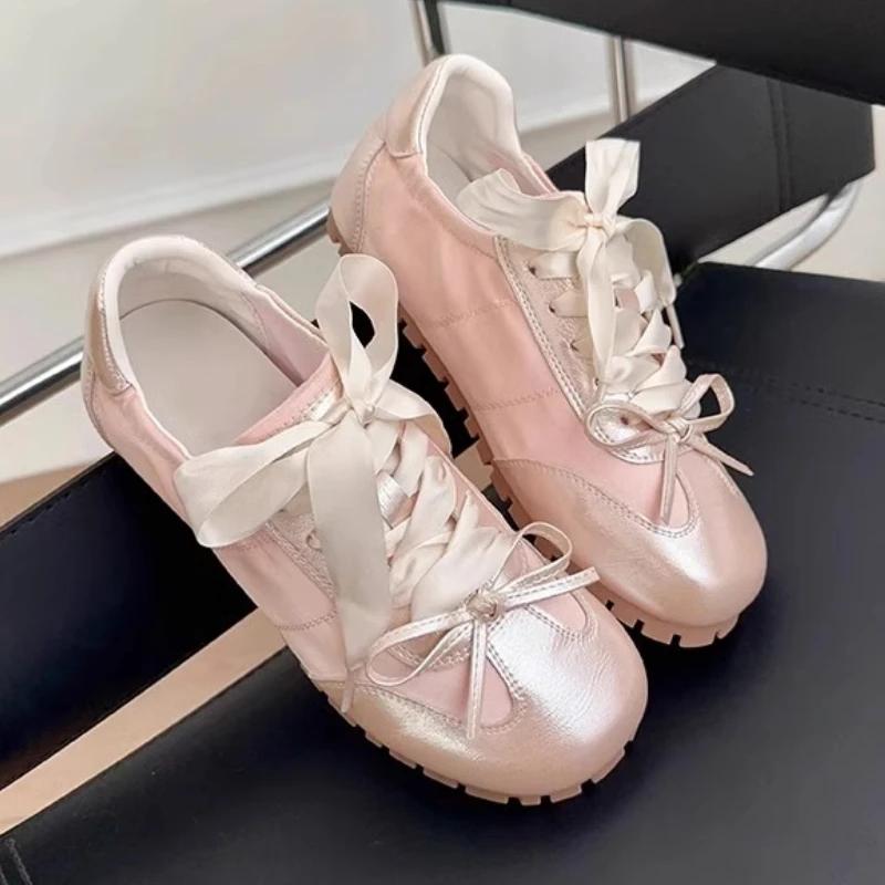 Fashion Women Flats Sneakers Designer Lace Up Bow Shoes 2025 Summer New Trend Casual Running Sport Shoes Walking Soft Sandalias De Mujer