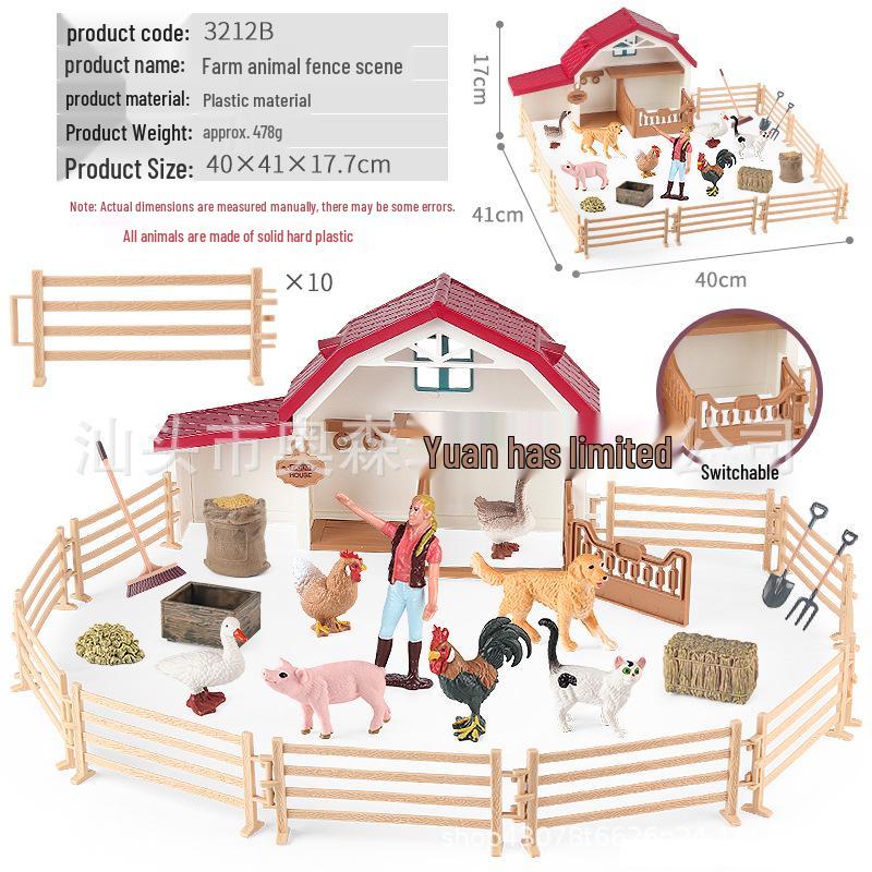Farm Animal and Human Figures Playset with Fences: Rabbit, Sheep, Donkey, Cow - Parent-Child Simulation Toy