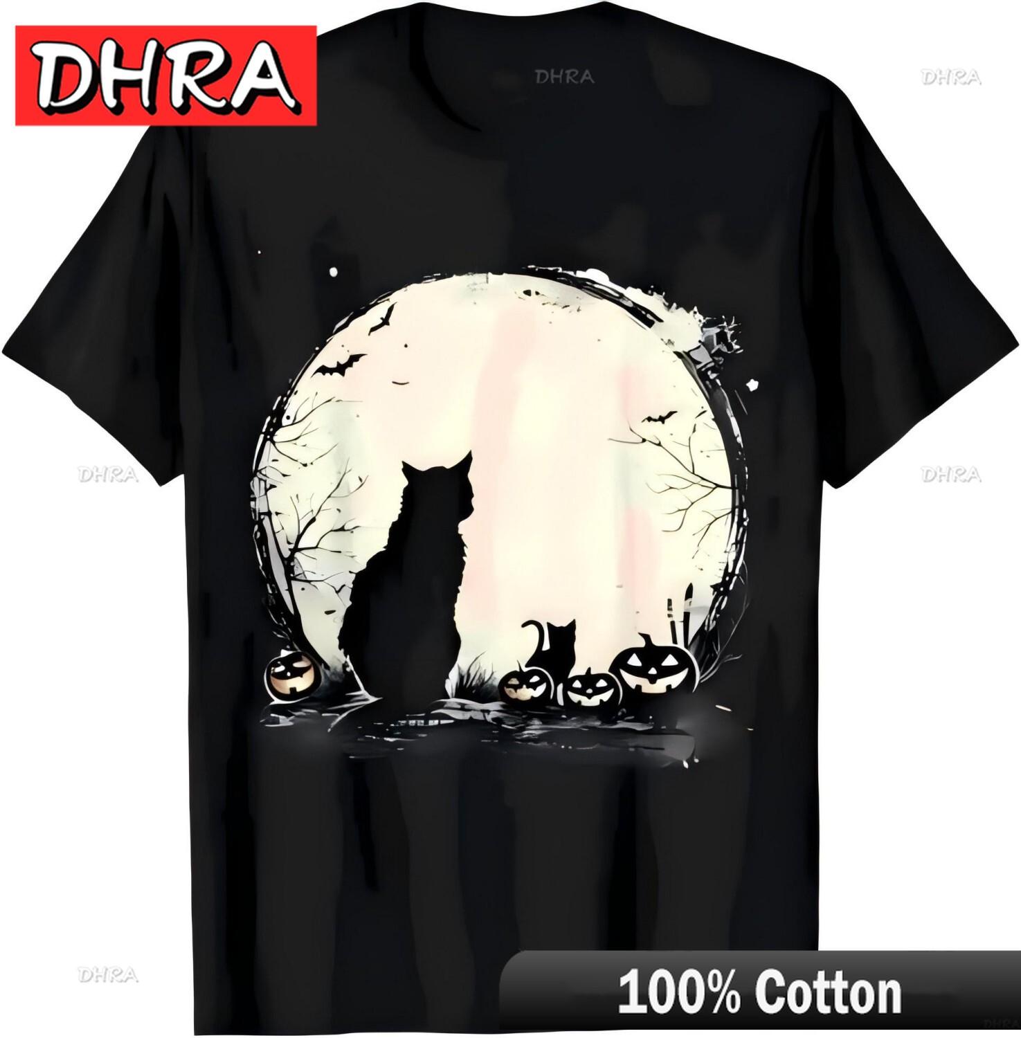 Black Cat Halloween Spooky Moon Artwork Pumpkin Bats TShirt Classic Chic Streetwear Shirt Tops for Women TShirt Male Nostalgia 4XL