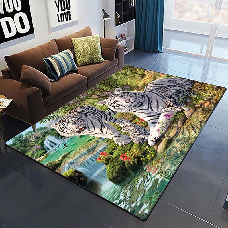 Domineering Tiger 3D Printed Carpets for Living Room Bedroom Decor Jungle Animals Carpet Home Bedside Floor Mat Play Area Rugs