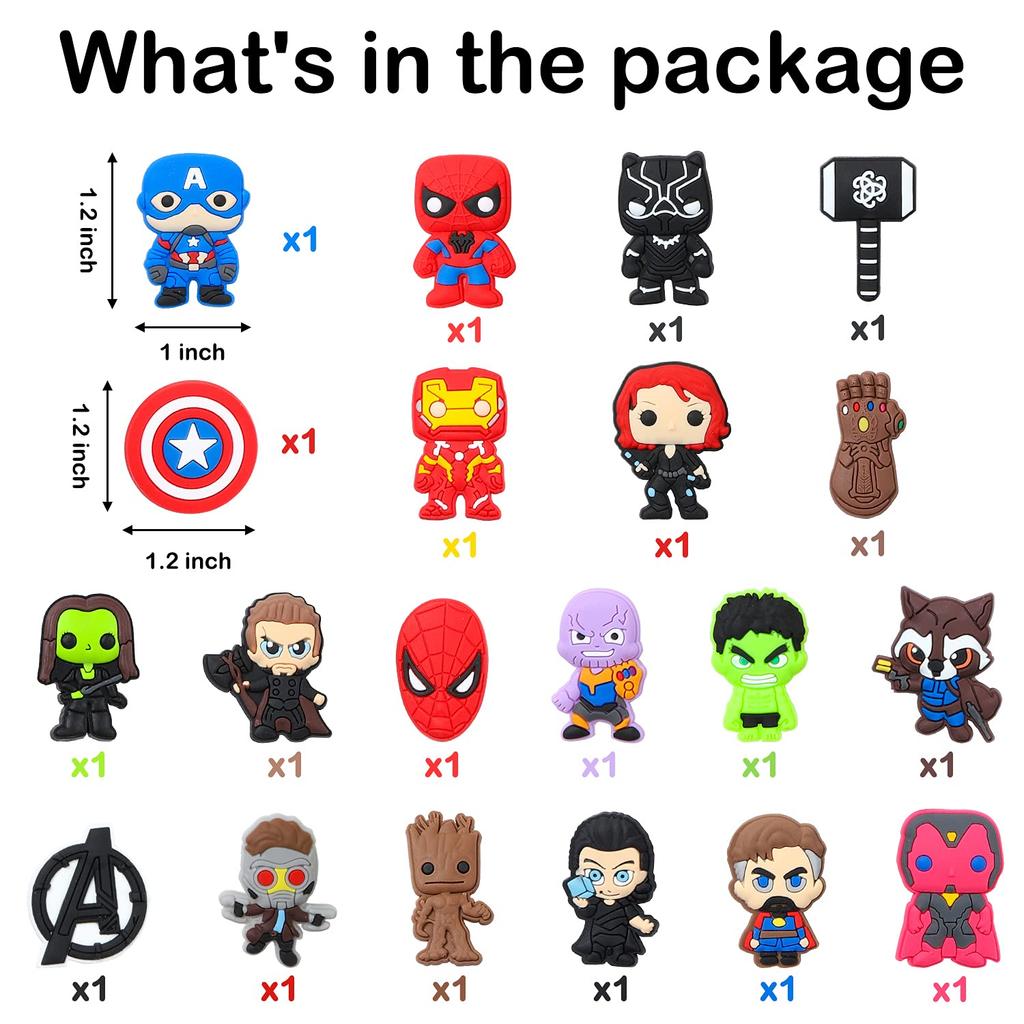 CY2SIDE 20PCS Superhero Cartoon Shoe Charm for Hero Decoration Charm for Bracelet Wristband Charms for Toddlers Bday Cool Clog Decor for Teens Boys