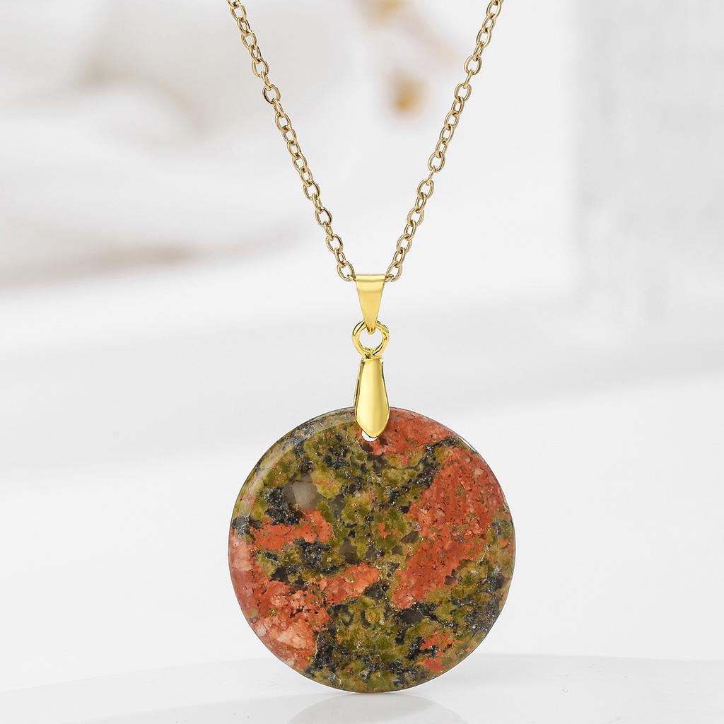 Natural Crystal Pendant, Pink Crystal Round Necklace, Insignia Necklace, Bohemian Jewelry