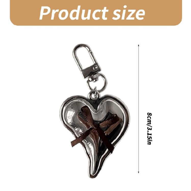 Fashionable Silver Love Heart Bowknot Keychain Charm Sturdy Pendant for Modern Styles Camera and Bag Decoration