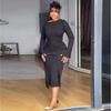 European and American Women's Clothing Summer New African Temperament Elegant Horn Sleeve Kink Waist Hip Dress