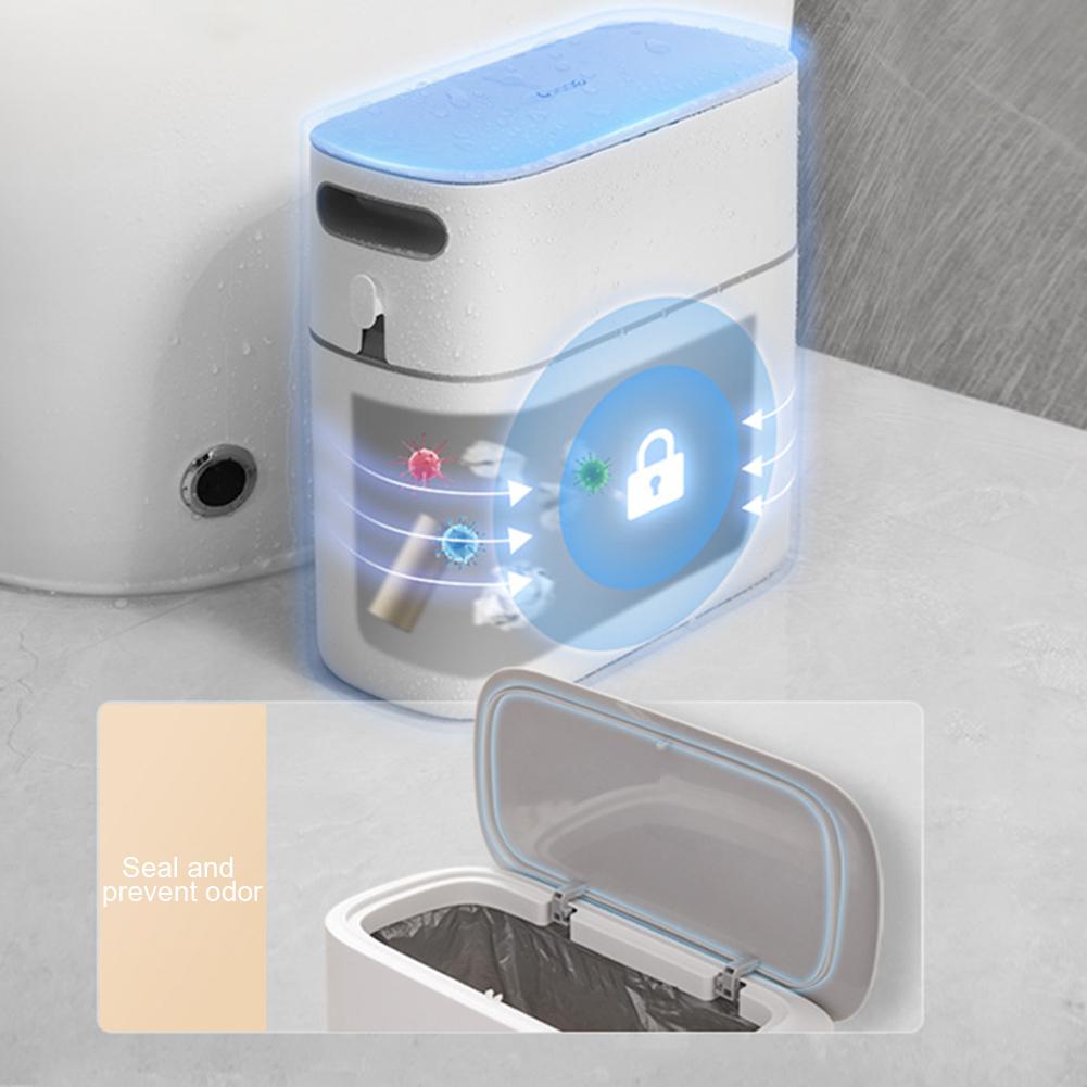 Trash Bin Narrow Food Waste Container with Press Type Lid Garbage Container Bin for Bathroom Living Room Bedroom Kitchen Office