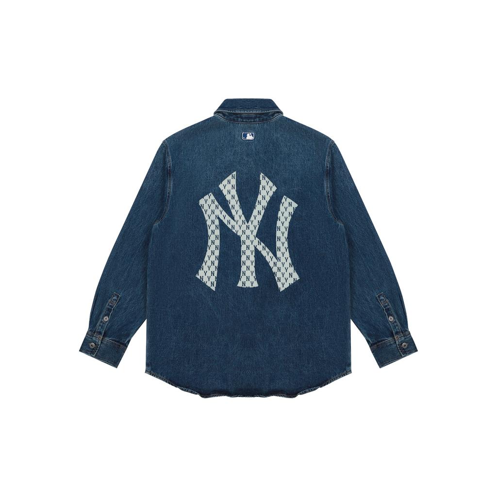 MLB New York Yankees Vintage Lockeres Denim-Hemd Mit Großem Logo-Print Unisex-Hemden Blau 3AWSN1014-50BLS