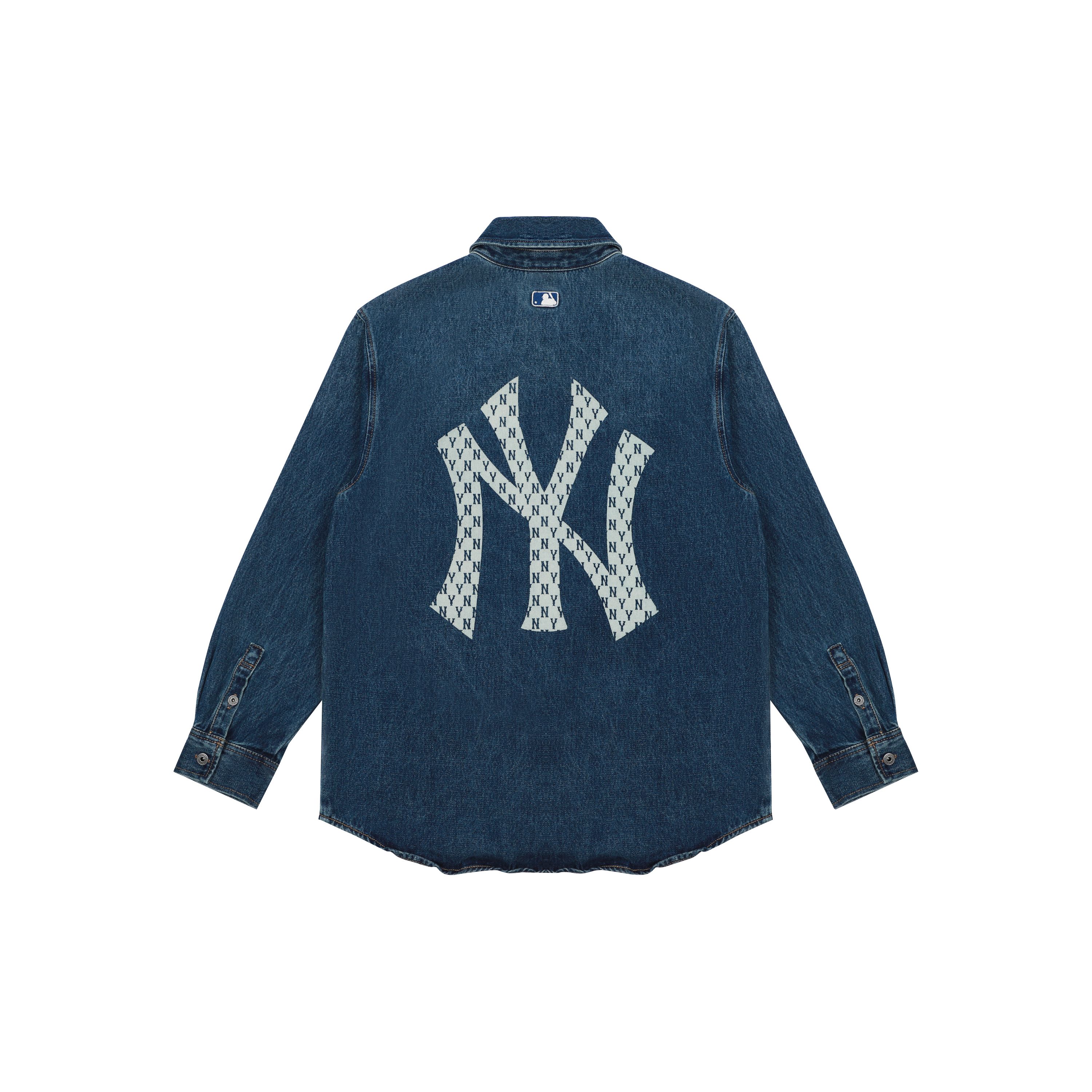 MLB New York Yankees Vintage Lockeres Denim-Hemd Mit Großem Logo-Print Unisex-Hemden Blau 3AWSN1014-50BLS M blue