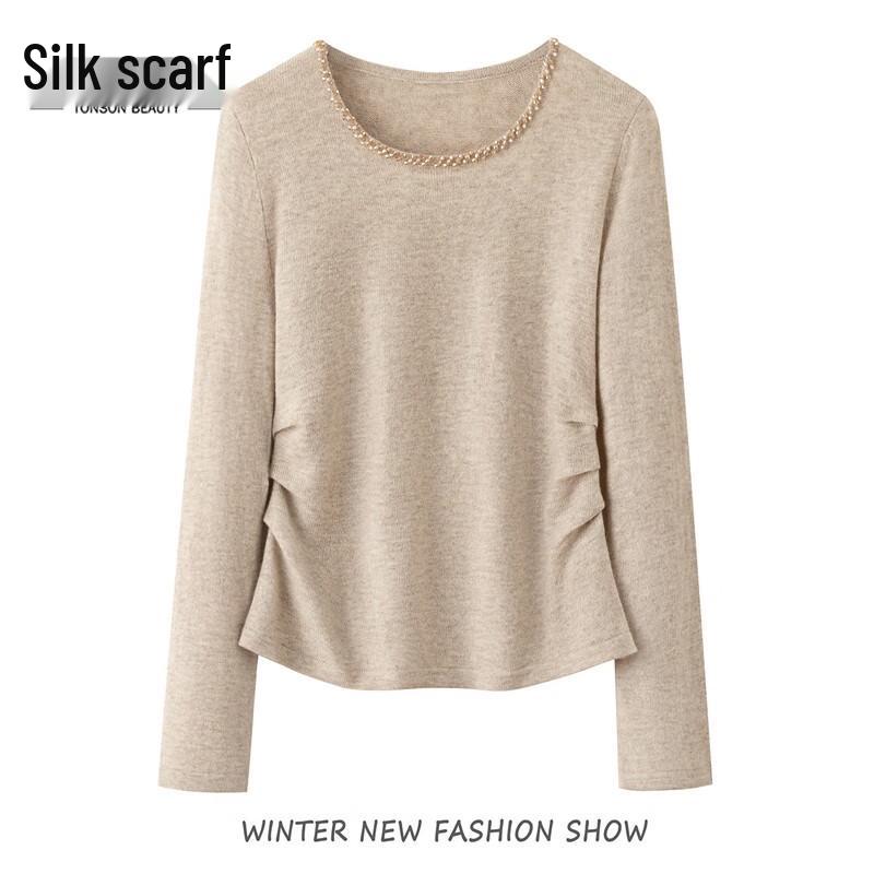 

Sibashe Women s Beaded Pleated Round Neck Long Sleeve Knit Sweater M