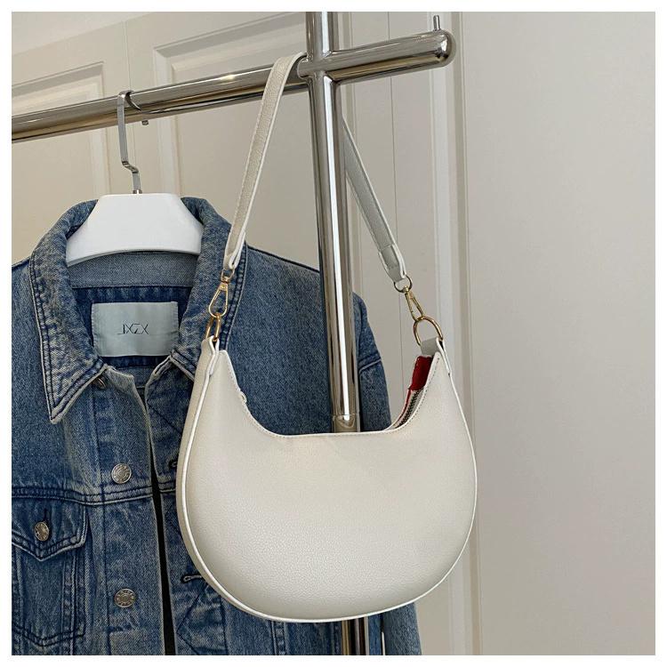 Damen Mond-Schultertasche aus PU-Leder, Einfache einfarbige Unterarm-Clutch-Tasche, Modische lässige Handtasche