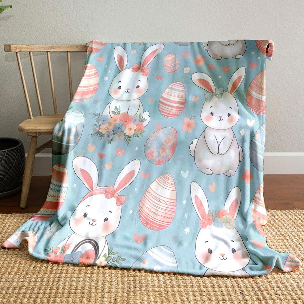 Easter Bunnies with Floral & Egg Design print blanket soft and cozy perfect for the living room bed sofa or a nap,gift