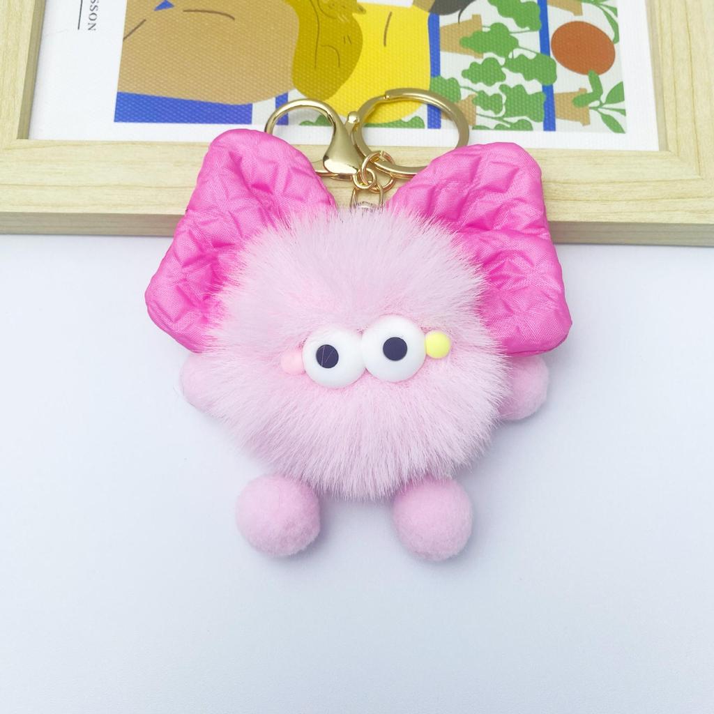 Rex Rabbit Plush Keychain with Bow and Coal Ball Pendant - Cute Couple Gift Accessory