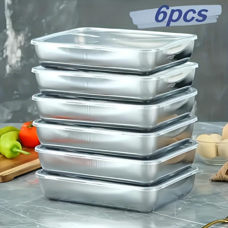 6Pcs Square Stainless Steel Food Containers, Stackable Kitchens Accessories, Stores Knifes, Kitchen Food Storage
