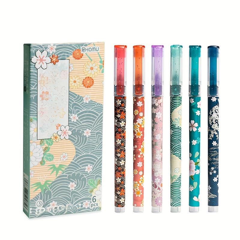 

6pcs Floral Rollerball Pens Sakura Flower Cherry Blossom Fine Point 0.5mm Quick-Drying Liquid Ink Durable Plastic Material