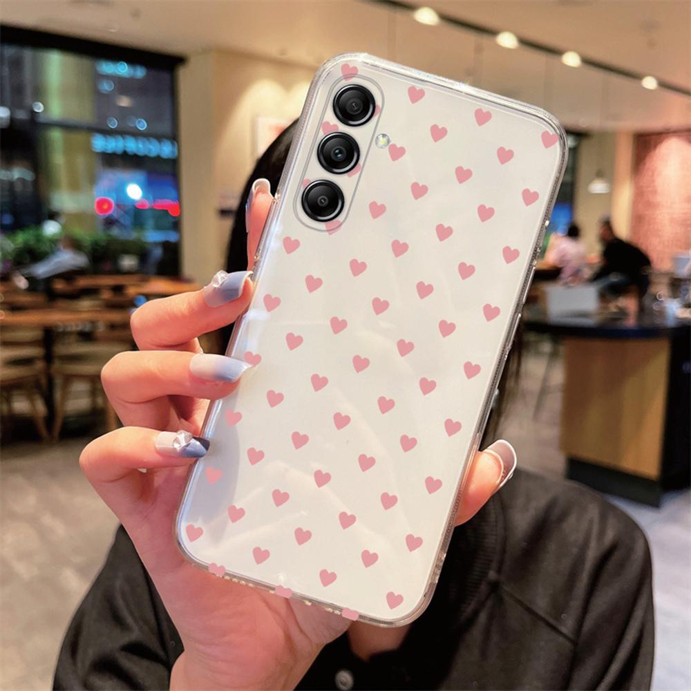 For Samsung Galaxy A54 Heart Love Phone Case A14 A24 A34 A15 A25 A35 A55 A06 Non-Yellowing Transparent Clear Cover Silicone Back