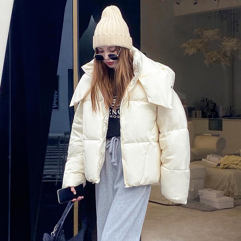 2025 Women's Autumn Winter Short Loose Cotton-Padded Jacket - College Style, Thickened, Candy Colors