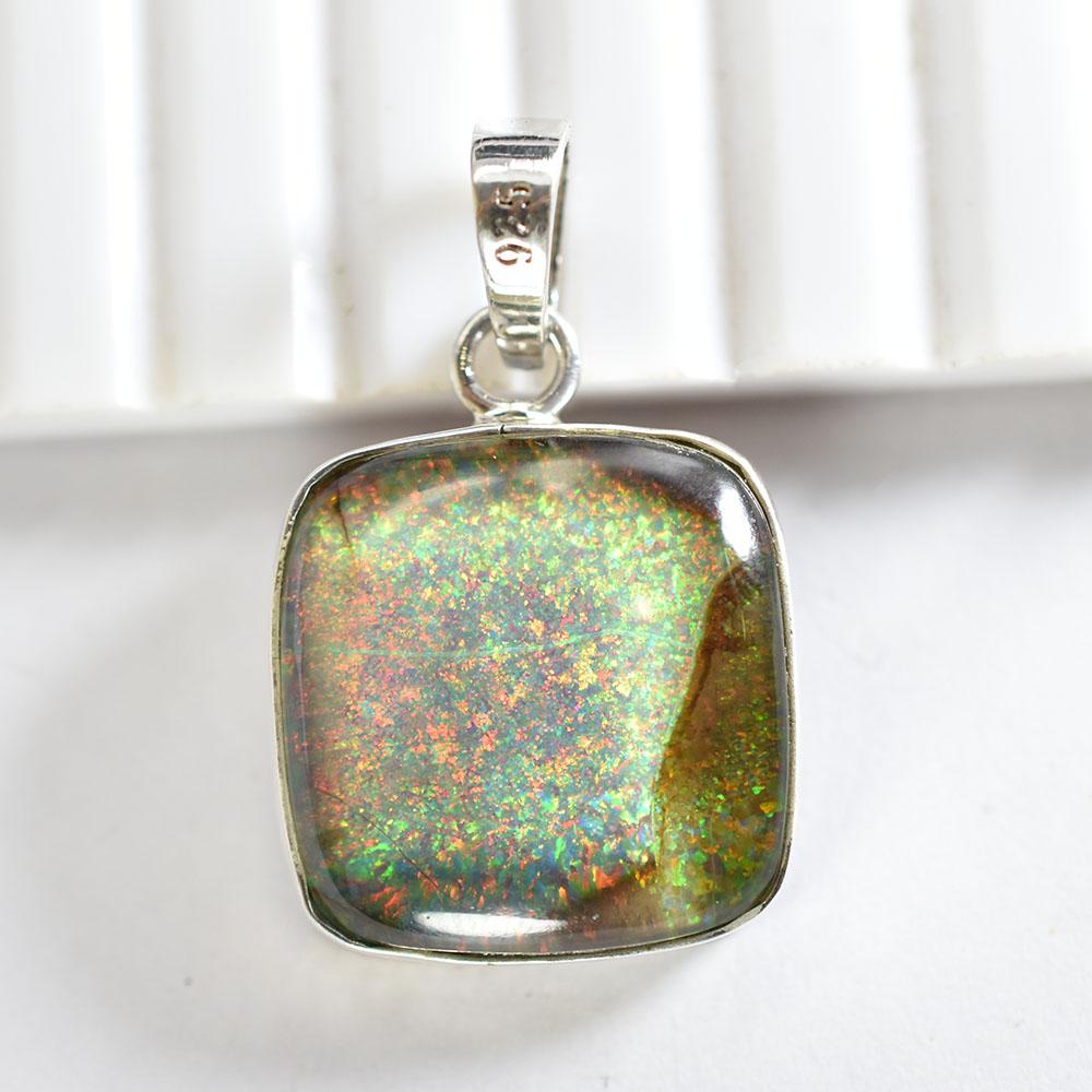 28 ct Natural Multicolor Square Cushion Pendant 925 Sterling Silver Gemstone Jewelry Gift