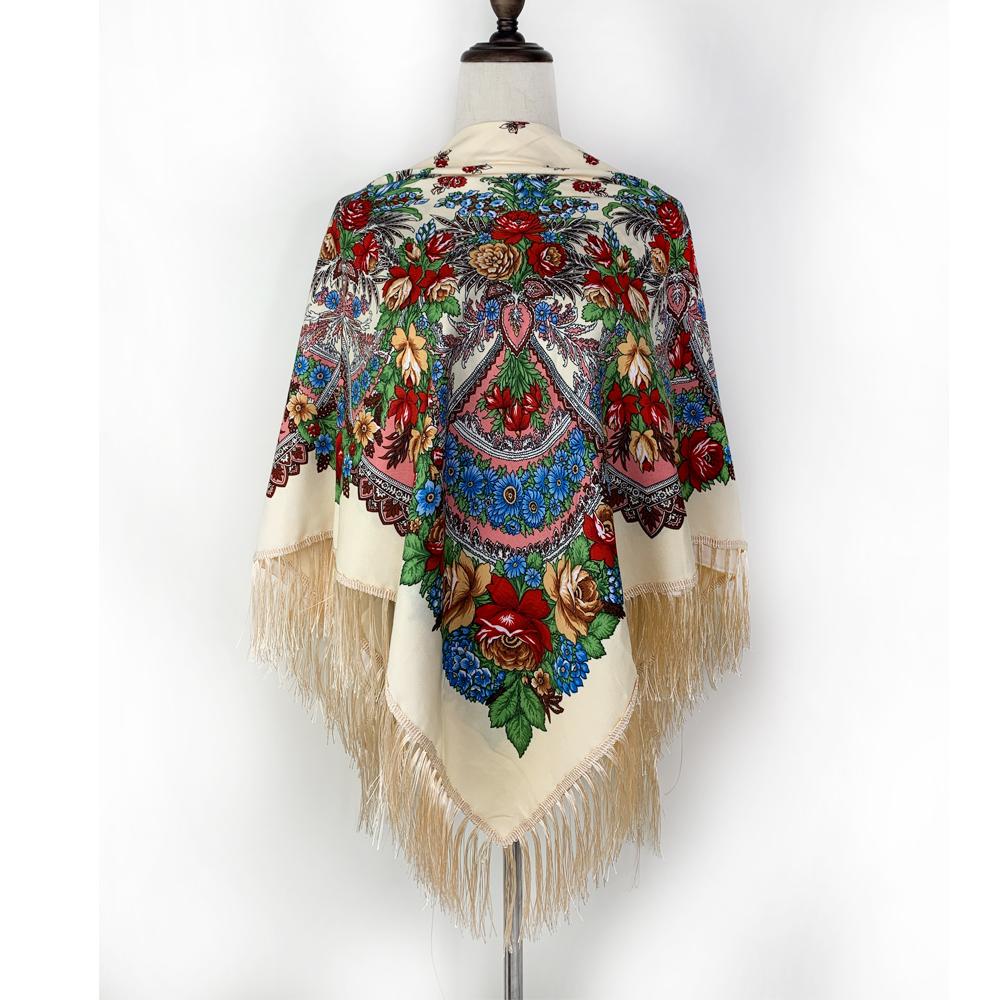 Luxury Floral Print Russian Scarf Women Retro Fringed Square Bandana Scarves Ukrainian Shawl Babushka Handkerchief Head Wraps