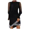 Women's Fashion Lace Mesh Sequin Patchwork Long Sleeve Round Neck Dress
