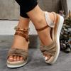 Women Summer Knotted Open Toe Ankle Strap Wedge Sandals Platform Thick Sole Casual Outdoor Shoes