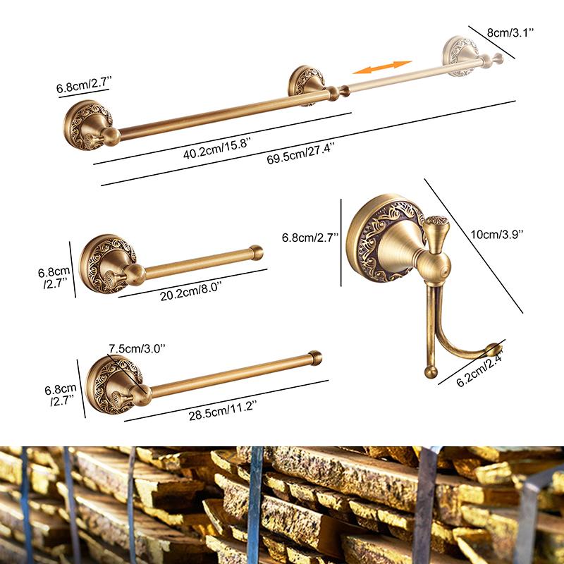 ELLEN Antik Bronze Badezimmer-Beschläge Set Verstellbarer Handtuchständer Handtuchhalter Toilettenpapierhalter Kleiderhaken EL2001A