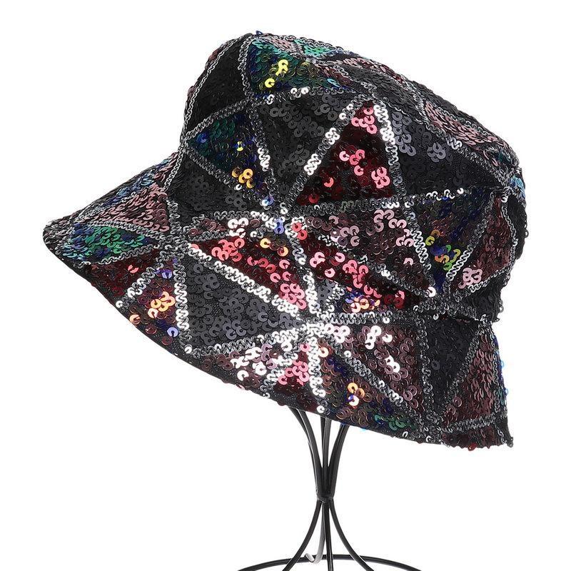 Women Bucket Hat Fishing Cap Sequin Hip-hop Festival Glitter Bling Wide Brim